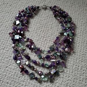 Five Strand Purple Gemstone Necklace with Sterling Silver clasp